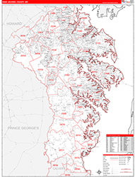 Anne ArundelCounty, MD Wall Map Zip Code Red Line Style 2026